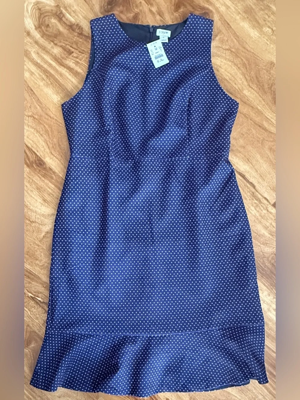 J.Crew Navy Polka Dot Ruffle Hem Dress Size 12 NWT